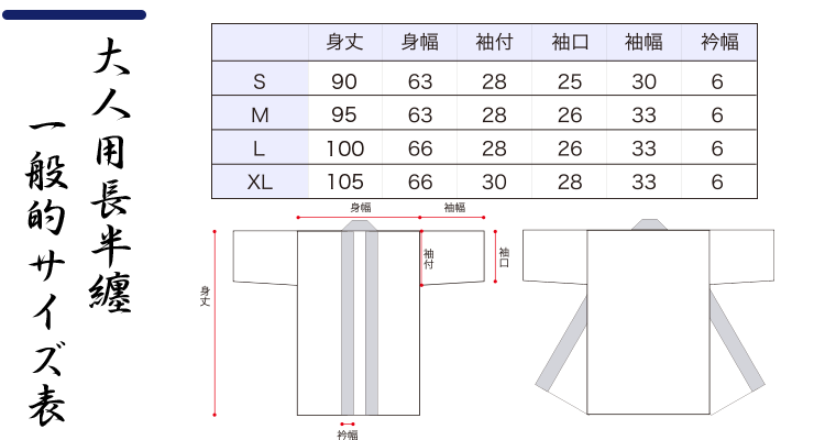 長半纏のサイズ表